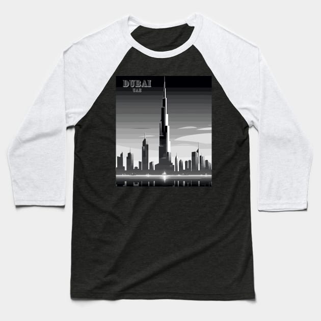 Dubai, UAE, Burj Khalifa, Black and White Travel Print Wall Art, Home Décor, Gift Art Baseball T-Shirt by TripleTravelArt